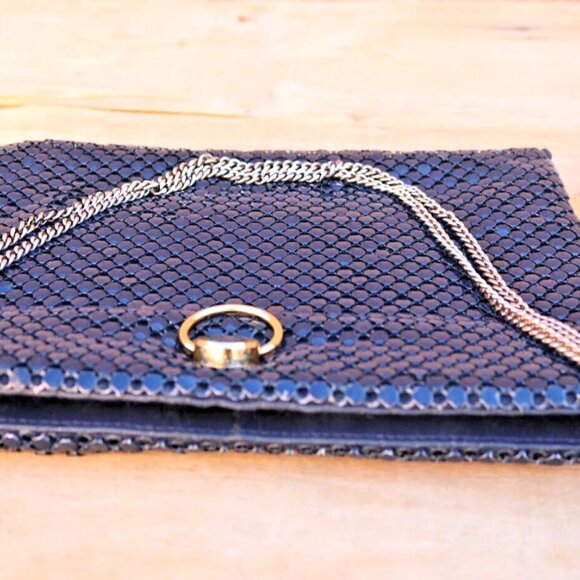Blue Metal Mesh Handbag Mesh Purse Mesh Evening Clutch Vintage - Picture 4 of 16